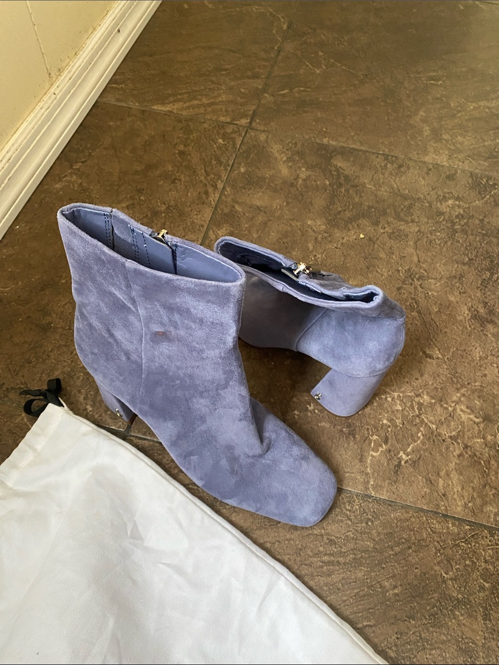 Women's Lavender Suede Block Heel Ankle Boots